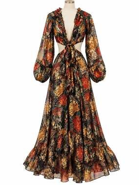 Angie Metallic Floral Cutout Maxi Dress – Estimated XS/S - Boho, Whimsigoth